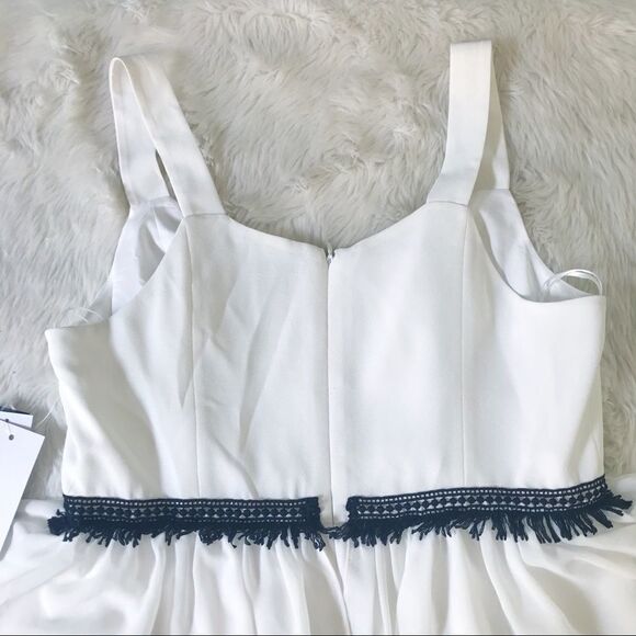 HALSTON White Black Sleeveless Fringe Cocktail Dress Tiered‎ Ruffle Size 6 New - Picture 9 of 15